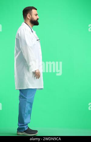Male doctor, full-length, on a green background Stock Photo