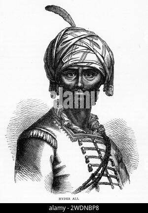 Engraving of Hyder Ali ( c. 1720 –  1782)  Sultan and de facto ruler of the Kingdom of Mysore in southern India. Stock Photo