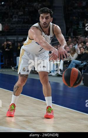 Madrid, Spain. 21st Jan, 2024. Facundo Campazzo of Real Madrid in action during Liga Endesa match between Real Madrid and Bilbao Basket at WiZink Center on January 21, 2024 in Madrid, Spain. (Photo by Oscar Gonzalez/Sipa USA) (Photo by Oscar Gonzalez/Sipa USA) Credit: Sipa USA/Alamy Live News Stock Photo