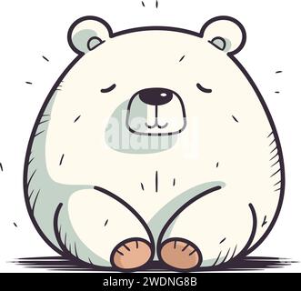 Cute cartoon polar bear sitting on the ground. Vector illustration. Stock Vector