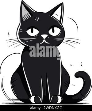 Cute cartoon black cat sitting on the floor. Vector illustration Stock ...