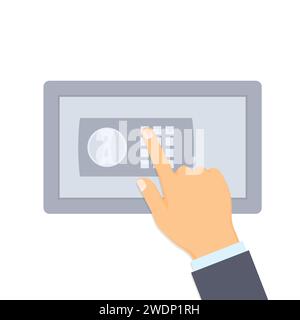 hand press number password on the safe - vector illustration Stock Vector