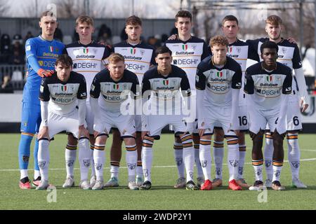 Vinovo, Italy. 21st Jan, 2024. The US Lecce starting eleven line up for a team photo prior to kick off, back row ( L to R ); Alexandru Borbei, Catalin Vulturar, Rares Burnete, Sebastian Esposito, Fabiano Pacia and Daniel Samek, front row ( L to R ); Dario Daka, Edward McJannet, Matteo Agrimi, Jeppe Corfitzen and Veron Addo, in the Primavera 1 match at the Juventus Center, Vinovo. Picture credit should read: Jonathan Moscrop/Sportimage Credit: Sportimage Ltd/Alamy Live News Stock Photo