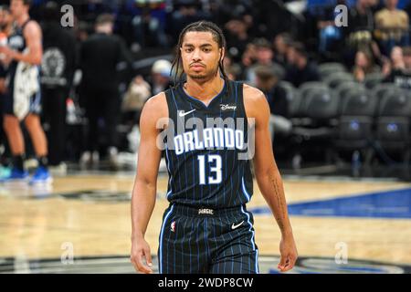 Orlando Magic guard Jett Howard (13) goes to the hoop as he is defended ...