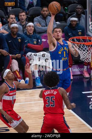 Washington, USA. 21st Jan, 2024. WASHINGTON, DC - JANUARY 21: The bench watch a shot from Denver Nuggets forward Michael Porter Jr. (1) during a NBA game between the Washington Wizards and the Denver Nuggets, on January 21, 2024, at Capital One Arena, in Washington, DC. (Photo by Tony Quinn/SipaUSA) Credit: Sipa USA/Alamy Live News Stock Photo