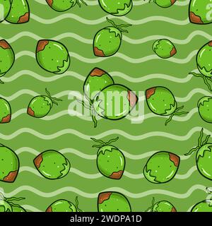 Coconut Fruit Seamless Pattern in Cartoon Style. Perfect For Background, Backdrop, Wallpaper and Cover Packaging. Vector Illustration. Stock Vector