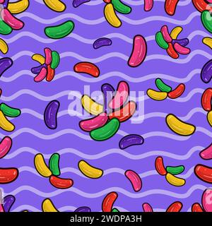 Jelly Beans Seamless Pattern in Cartoon Style. Perfect For Background, Backdrop, Wallpaper and Cover Packaging. Vector Illustration. Stock Vector