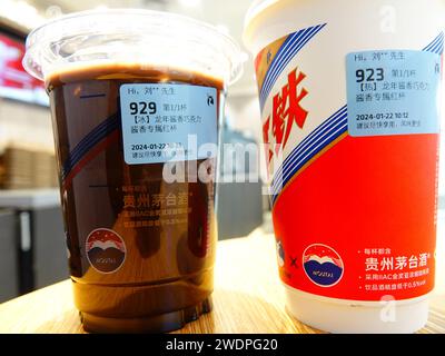 YICHANG, CHINA - JANUARY 22, 2024 - Liquid sauce-flavored chocolate for the Year of the Dragon is seen in Yichang, Hubei province, China, Jan 22, 2024 Stock Photo