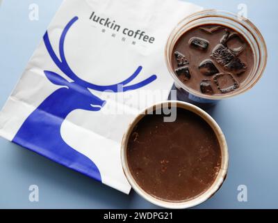 YICHANG, CHINA - JANUARY 22, 2024 - Liquid sauce-flavored chocolate for the Year of the Dragon is seen in Yichang, Hubei province, China, Jan 22, 2024 Stock Photo