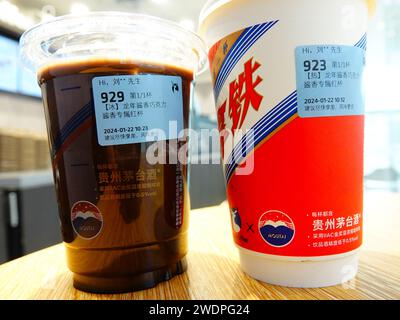 YICHANG, CHINA - JANUARY 22, 2024 - Liquid sauce-flavored chocolate for the Year of the Dragon is seen in Yichang, Hubei province, China, Jan 22, 2024 Stock Photo