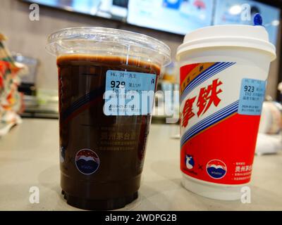 YICHANG, CHINA - JANUARY 22, 2024 - Liquid sauce-flavored chocolate for the Year of the Dragon is seen in Yichang, Hubei province, China, Jan 22, 2024 Stock Photo