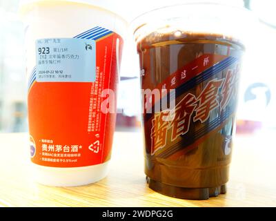 YICHANG, CHINA - JANUARY 22, 2024 - Liquid sauce-flavored chocolate for the Year of the Dragon is seen in Yichang, Hubei province, China, Jan 22, 2024 Stock Photo