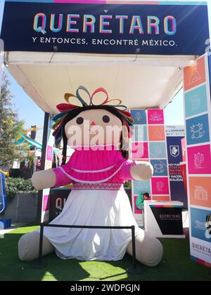 LEON, MEXICO. JAN 21. (EDITORIAL USE ONLY) Gigant mexican rag doll in Queretaro State Turism stand during Guanajuato State fair at Feria de Leon 2024  on Jan 21, 2024 in Leon, Mexico. Photo by JVMODEL. Credit: JVMODEL/Ģ����ý Live News Stock Photo