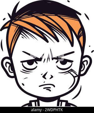 Angry little boy cartoon vector illustration. Scared kid face. Stock Vector