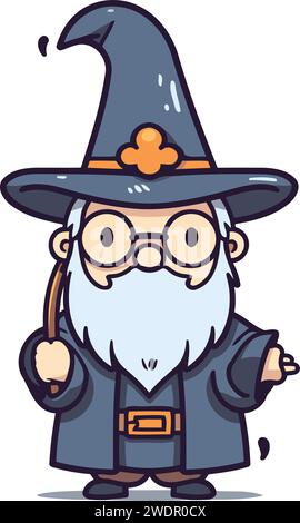 Wizard cartoon character. Cute vector illustration. Wizard character. Stock Vector
