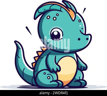 Cute cartoon dinosaur. Vector illustration. Isolated on white background. Stock Vector