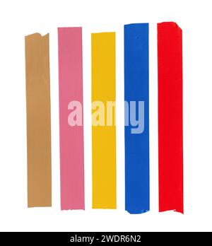 Top view set of multicolor adhesive vinyl or cloth tape in stripes is isolated on white background with clipping path. Stock Photo