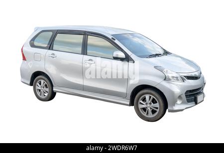 Side view of luxurious white SUV car is isolated on white background with clipping path. Stock Photo