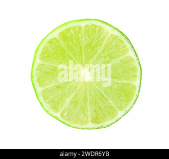 Top view of green lemon half is isolated on white background with clipping path. Stock Photo