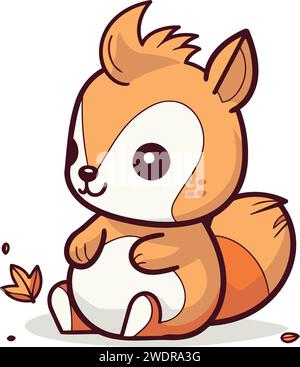 Cute little squirrel sitting on the ground. Vector cartoon illustration. Stock Vector