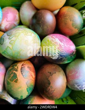 A vibrant assortment of hand-painted eggs Stock Photo