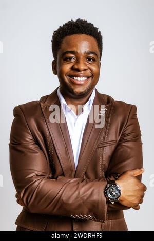 Portrait of happy businessman who is smiling and looking at camera. Copy space on image for your text or advert. Stock Photo