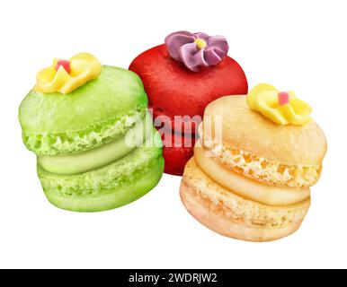 3 Macarons isolated on white background Stock Photo