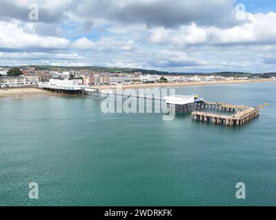 Sandown pier Isle of Wight UK drone, aerial Stock Photo