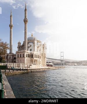 Panoramic photograph of Ortaköy Mosque during sunny day, Istanbul Stock Photo