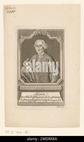 Portrait van Johann Wilhelm Ludwig Gleim, Johann Christian Püschel, 1734 - 1771 print   paper engraving historical persons Stock Photo