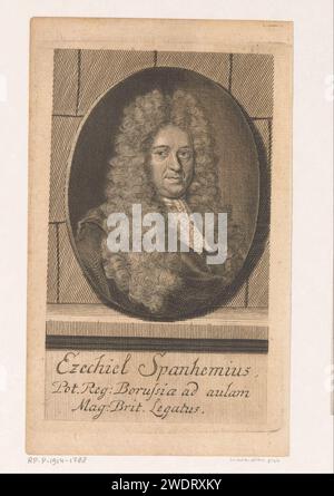 Portrait of Ezechiel Spanheim, Martin Berbigeroth, 1717 print  Leipzig paper engraving historical persons Stock Photo