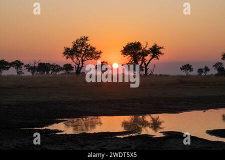 Sunset over the Okavango Delta, Botswana, Africa Stock Photo