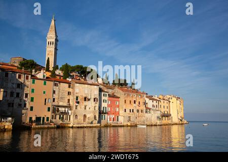 Waterfront and Tower of Church of St. Euphemia, Old Town, Rovinj, Croatia, Europe Stock Photo