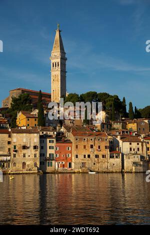 Waterfront and Tower of Church of St. Euphemia, Old Town, Rovinj, Croatia, Europe Stock Photo