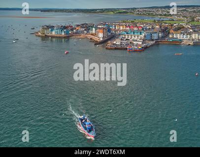 Aerial view of the mouth of the River Exe, looking towards the town of Exmouth, Devon, England, United Kingdom, Europe Stock Photo