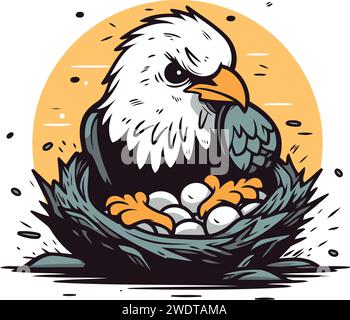 Eagle in a nest. Vector illustration of a cartoon style Stock Vector ...