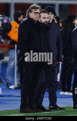 Juventus sporting director Cristiano Giuntoli follows his team's training session before the Serie A football match between Lecce and Juventus at the Via Del Mare Ettore Giardiniero Stadium in Lecce, southern Italy, on January 21, 2024. Stock Photo