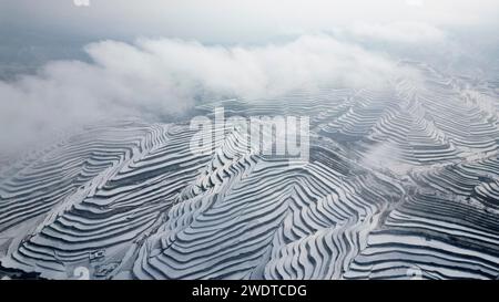 Beijing, China. 21st Jan, 2024. An aerial drone photo taken on Jan. 21, 2024 shows the snow scenery at Xuding Township, Yongjing County, northwest China's Gansu Province. Credit: Shi Youdong/Xinhua/Alamy Live News Stock Photo