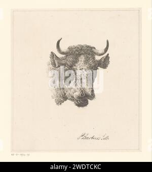 Bull's head, Pieter Bartholomeusz. Barbiers, 1809 - 1837 print The bull looks to the right, his head is shown head -on. The animal has its mouth open. Haarlem paper  bull (+ head of an animal) Stock Photo