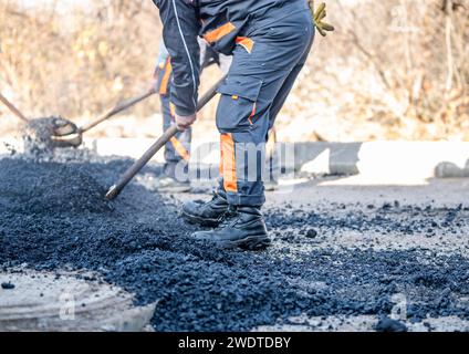 Road Construction Site Stock Photos, Laying new asphalt surface, Heavy duty Machine's, Construction Workers, Paving Job Stock Photo