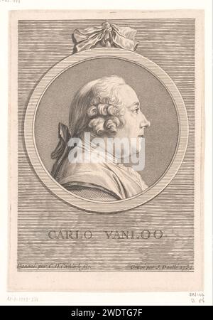 Portrait of Carle van Loo, Jean Daullé, 1754 print  France paper engraving portrait, self-portrait of painter. ornament  medallion Stock Photo