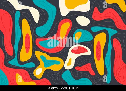 random wave lines background with vintage colorful, composition of striped shapes and wavy lines for cover, poster, landing page. abstract pattern bac Stock Vector