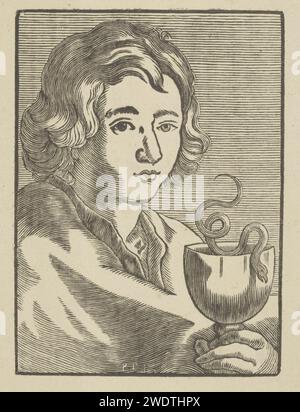 Johannes de evangelist, anonymous, after Peter Paul Rubens, 1600 - 1699 print Young man with a cup from which an adder winds. Netherlands paper  the apostle John the Evangelist; possible attributes: book, cauldron, chalice with snake, eagle, palm, scroll Stock Photo