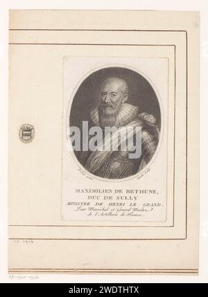 Portret van Maximilien de Bethune, Hertog Van Sully, Jean Baptiste Truth, After Frans Pourbus (II), c. 1788 - c. 1805 print Portrait of Maximilien de Bethune in Ovaal; On the left in Ovaal Het Wapen van Huis de Bethune France paper. ink engraving / pen historical persons. armorial bearing, heraldry. armour Stock Photo