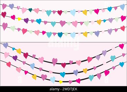 Colourful line of heart-shaped decorations for Valentine's Day gift. Stock Vector