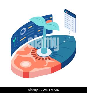 Flat 3d Isometric Plant Based Meat with Ingredient Data. Plant Based Meat and Food Concept. Stock Vector