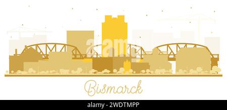 Bismarck North Dakota City Skyline Silhouette with Golden Buildings Isolated on White. Vector Illustration. Bismarck USA Cityscape with Landmarks. Bus Stock Vector