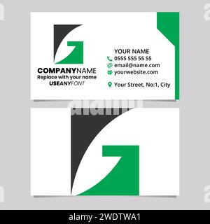 Green and Black Business Card Template with Rectangular Letter G Logo Icon Over a Light Grey Background Stock Vector