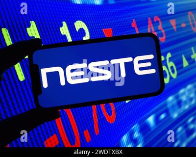 Konskie, Poland - January 21, 2024: Neste company logo displayed on mobile phone screen Stock Photo