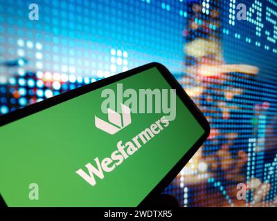 Konskie, Poland - January 21, 2024: Westfarmers company logo displayed on mobile phone screen Stock Photo